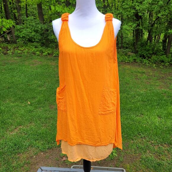 Orange Cotton Gauze Cover-up / Dress Free Size - Picture 1 of 13
